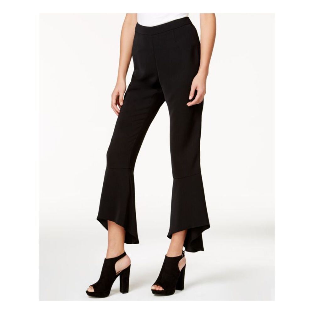 NWT BAR III Womens Black Flat Front Flute-hem Wear To Work Cropped Pants M